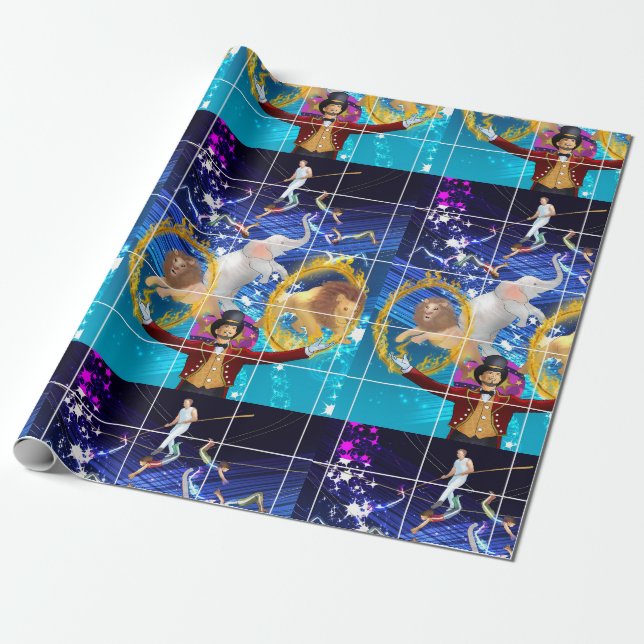 Circus on blue background  wrapping paper (Unrolled)