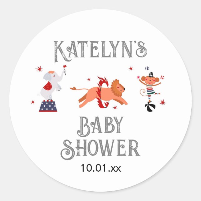 Circus or Carnival Baby Shower Classic Round Sticker (Front)