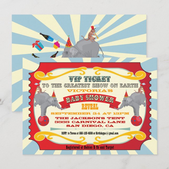 Circus or Carnival Ticket Baby Shower Reveal Invitation (Front/Back)