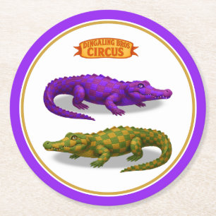 Circus painted crocodile round paper coaster