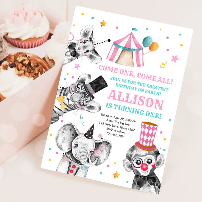 Circus Party Animals Carnival Party First Birthday Invitation (Creator Uploaded)
