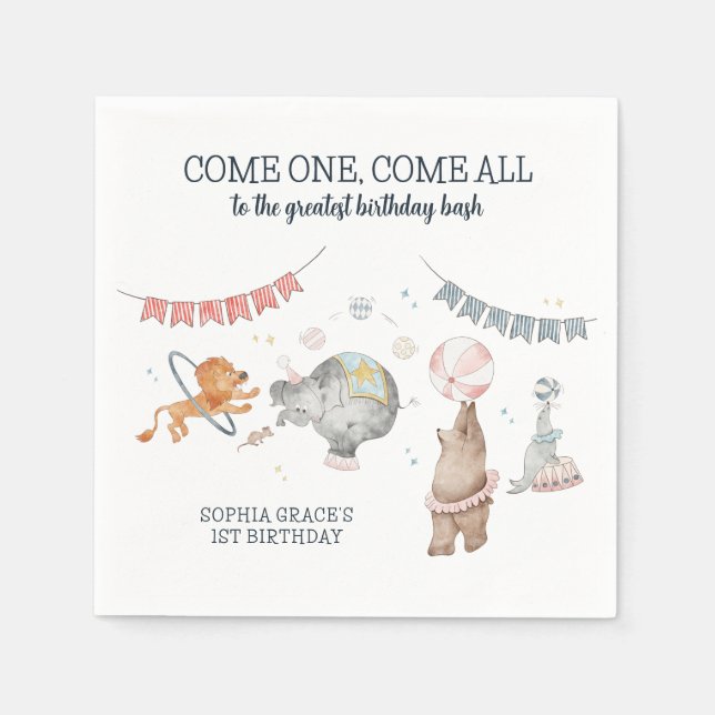 Circus Party Carnival Theme 1st Birthday Napkin (Front)