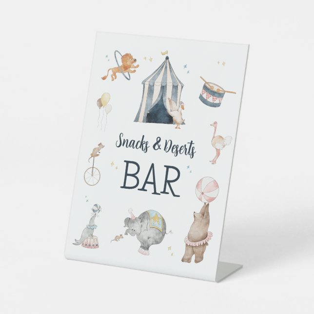 Circus Party Carnival Theme 1st Birthday Pedestal Sign (Front)