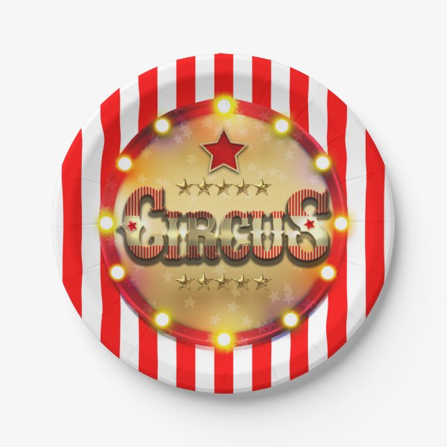 Circus Party Event Red White Gold Striped Chic Paper Plate (Front)