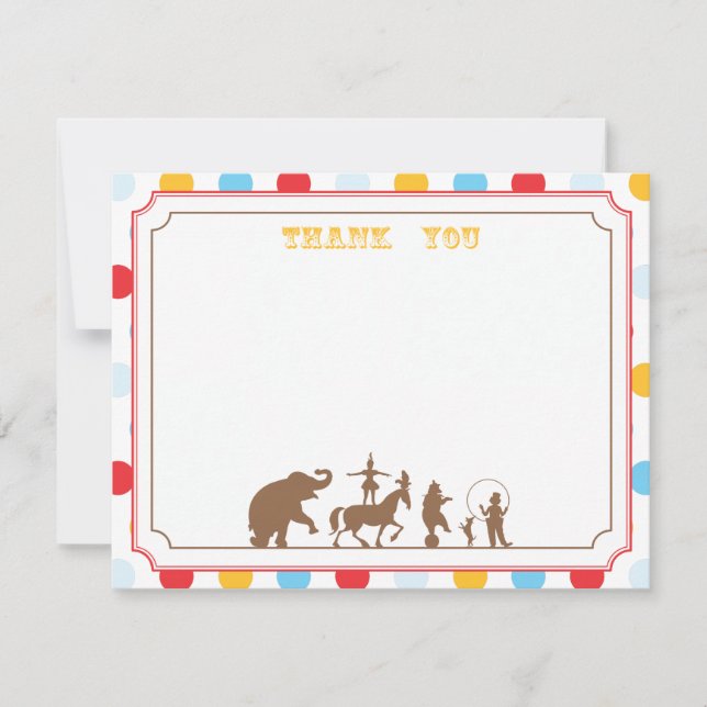 Circus Party Flat Thank You Note Card (Front)
