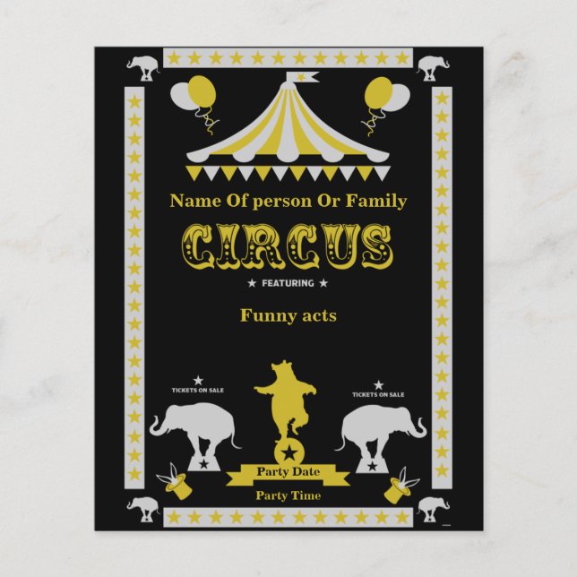 Circus Party Posters And Cards (Front)