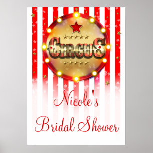 Circus Party Red White Gold Striped Banner Poster