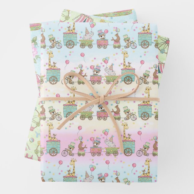 Circus Pastel Baby Wrapping Paper Sheet (In situ)