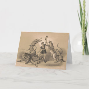 Circus Performer Standing Among Vicious Animals Card