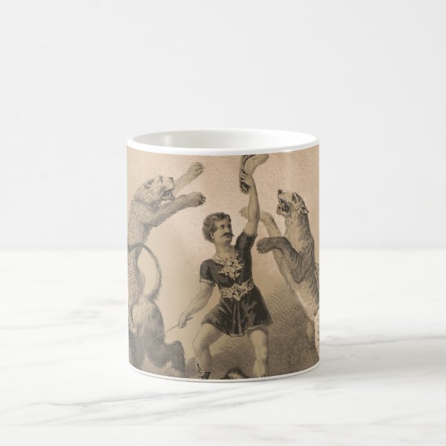 Circus Performer Standing Among Vicious Animals Coffee Mug (Center)