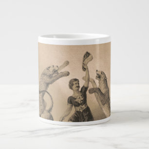 Circus Performer Standing Among Vicious Animals Large Coffee Mug