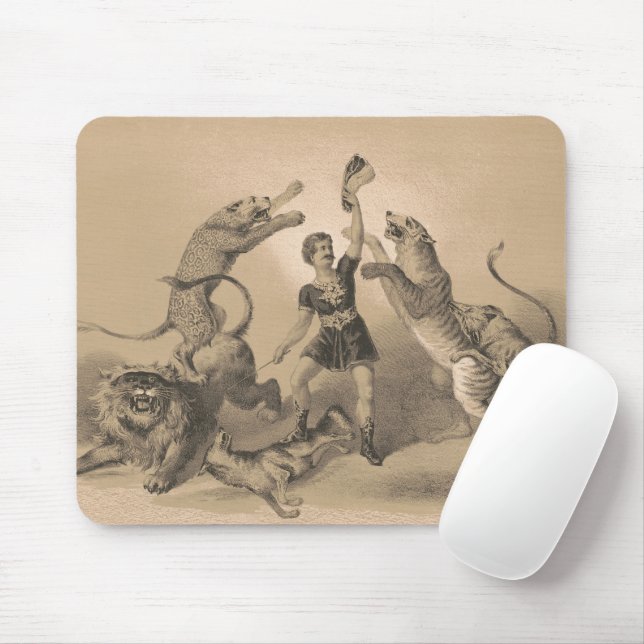 Circus Performer Standing Among Vicious Animals Mouse Mat (With Mouse)