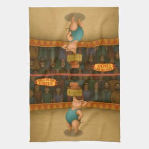 Circus pig tea towel