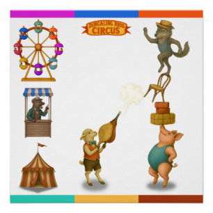 Circus pig, wolf & sheep act poster