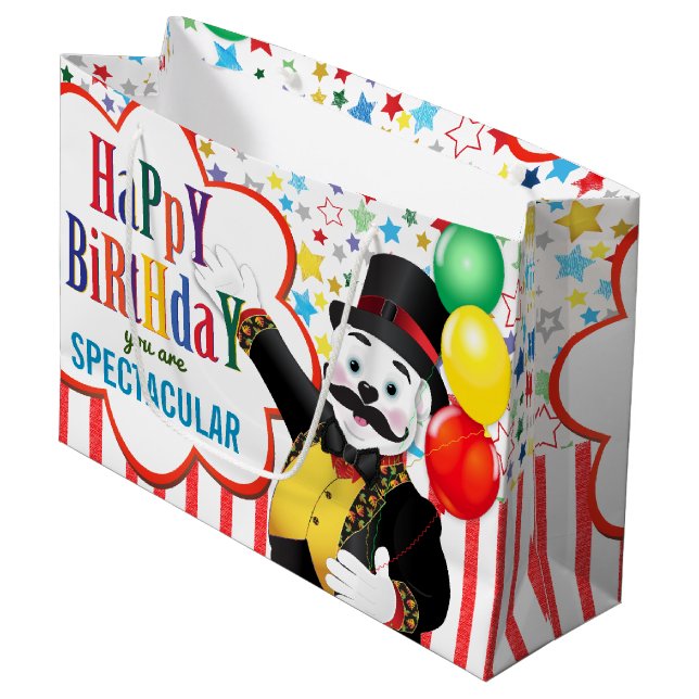 Circus Polar Bear Kids Birthday Large Gift Bag (Front Angled)