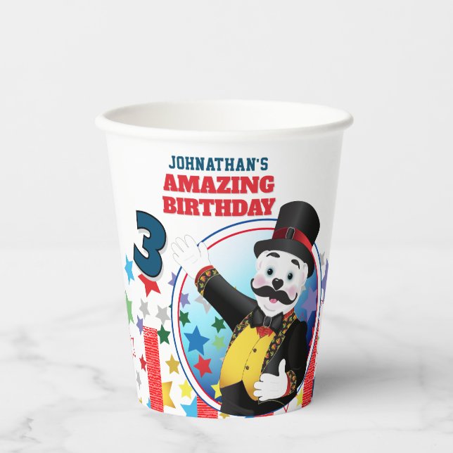 Circus Polar Bear Ringmaster Birthday  Paper Cups (Front)