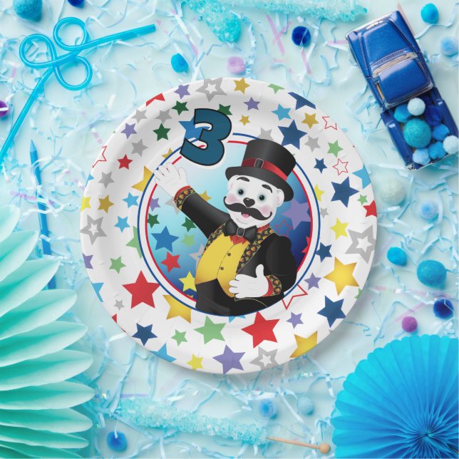 Circus Polar Bear Ringmaster Birthday Paper Plate (Party)