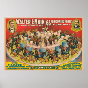 Circus Poster Of 63 Performing Horses In One Ring