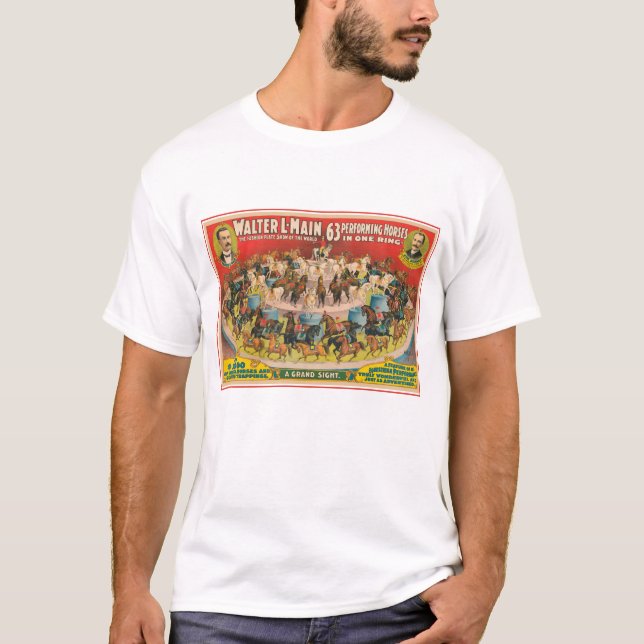 Circus Poster Of 63 Performing Horses In One Ring T-Shirt (Front)