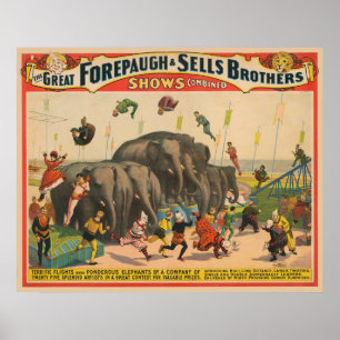 Circus Poster Of Acrobats Jumping Over Elephants