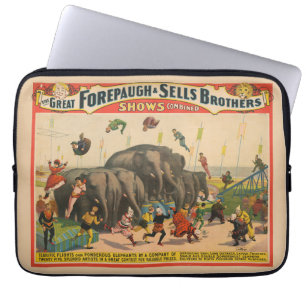 Circus Poster Of Acrobats Jumping Over Elephants Laptop Sleeve