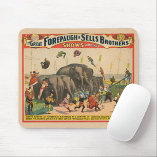 Circus Poster Of Acrobats Jumping Over Elephants Mouse Mat