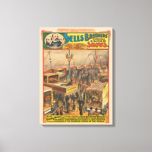 Circus Poster Of Animals On Exhibit In A Tent Canvas Print (Front)