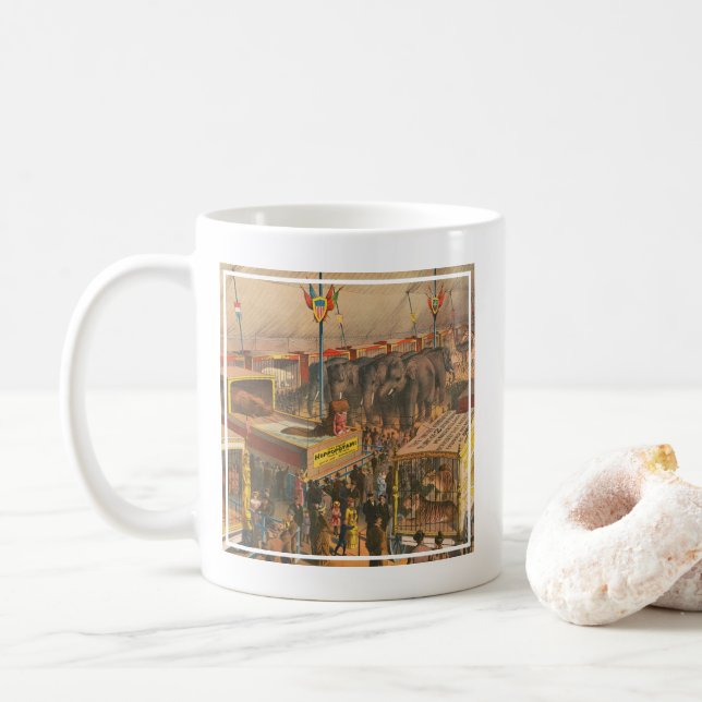 Circus Poster Of Animals On Exhibit In A Tent Coffee Mug (With Donut)