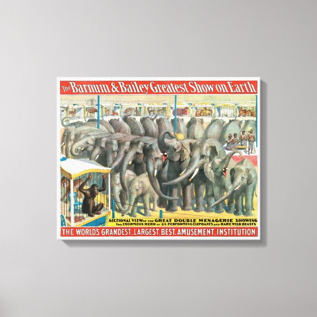Circus Poster Of Elephants And Animals In Cages Canvas Print (Front)
