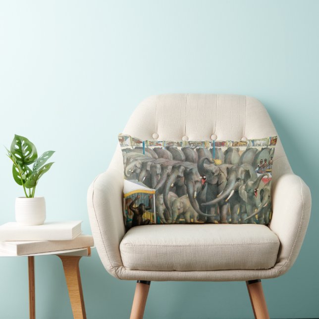 Circus Poster Of Elephants And Animals In Cages Lumbar Cushion (Chair)