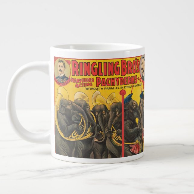 Circus Poster Of Elephants Performing Large Coffee Mug (Left)