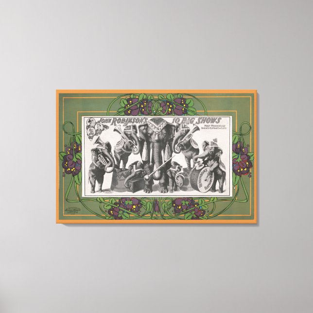 Circus Poster Of Elephants Playing Instruments Canvas Print (Front)