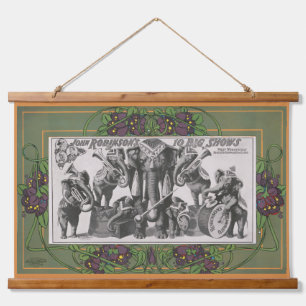 Circus Poster Of Elephants Playing Instruments Hanging Tapestry