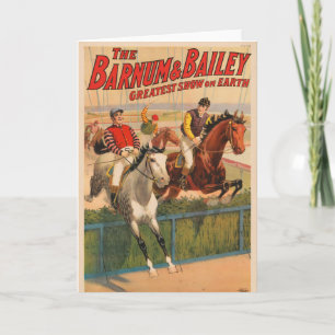 Circus Poster Of Jockeys On Horses Jumping A Hedge Card