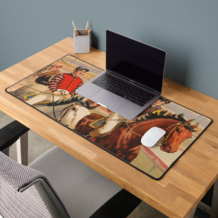 Circus Poster Of Jockeys On Horses Jumping A Hedge Desk Mat