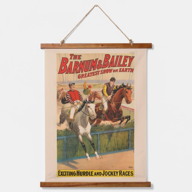 Circus Poster Of Jockeys On Horses Jumping A Hedge Hanging Tapestry (Front)