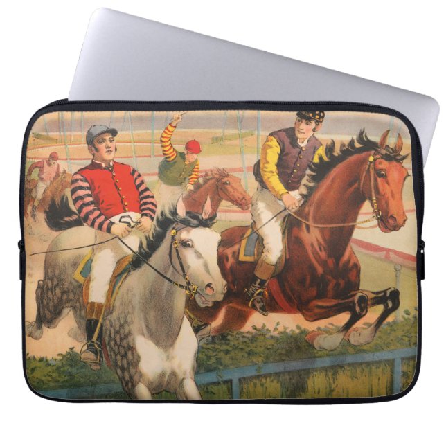 Circus Poster Of Jockeys On Horses Jumping A Hedge Laptop Sleeve (Front)