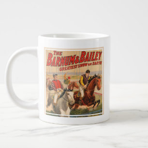 Circus Poster Of Jockeys On Horses Jumping A Hedge Large Coffee Mug