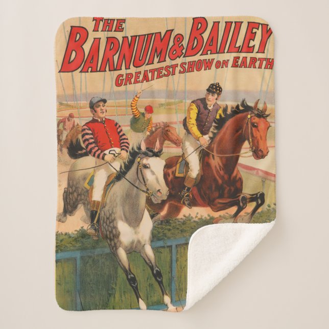 Circus Poster Of Jockeys On Horses Jumping A Hedge Sherpa Blanket (Front)