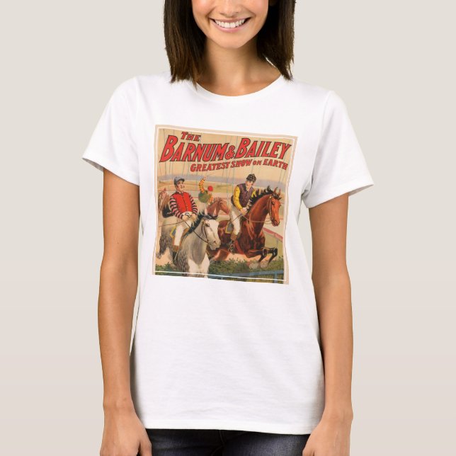 Circus Poster Of Jockeys On Horses Jumping A Hedge T-Shirt (Front)