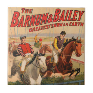 Circus Poster Of Jockeys On Horses Jumping A Hedge Tile