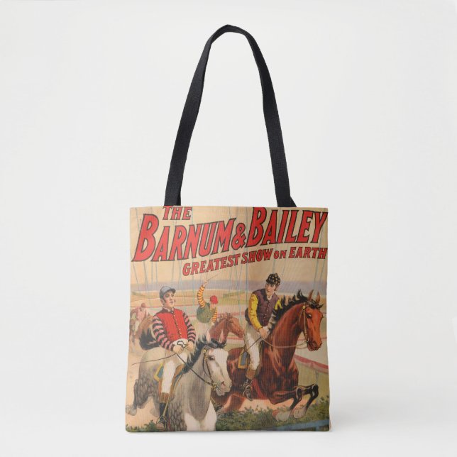 Circus Poster Of Jockeys On Horses Jumping A Hedge Tote Bag (Front)