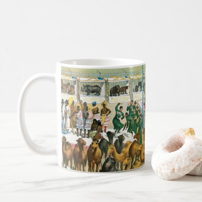 Circus Poster Of People Of Different Nationalities Coffee Mug (With Donut)