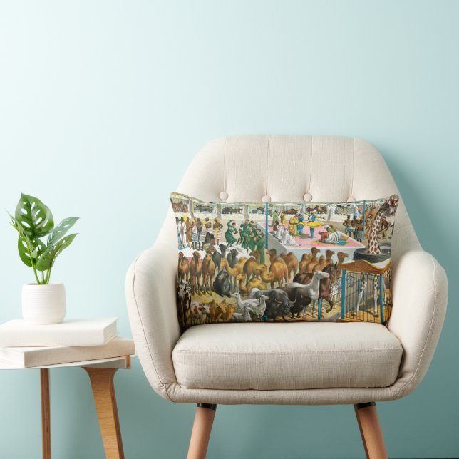 Circus Poster Of People Of Different Nationalities Lumbar Cushion (Chair)