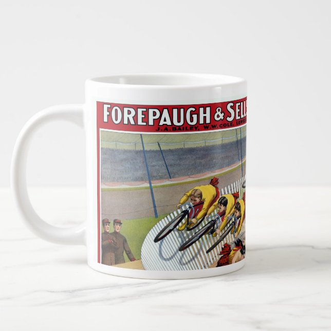 Circus Poster Of The Seven Gaynells Riding Bikes Large Coffee Mug (Left)