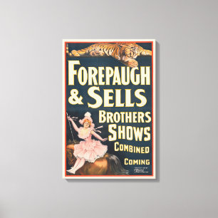 Circus Poster Of Tiger And Woman On Horseback Canvas Print