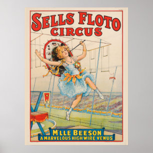 Circus Poster Of Tight-Rope Walker With A Parasol