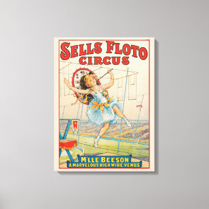 Circus Poster Of Tight-Rope Walker With A Parasol Canvas Print