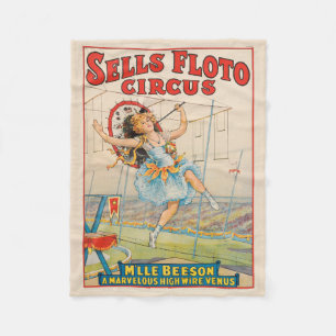 Circus Poster Of Tight-Rope Walker With A Parasol Fleece Blanket