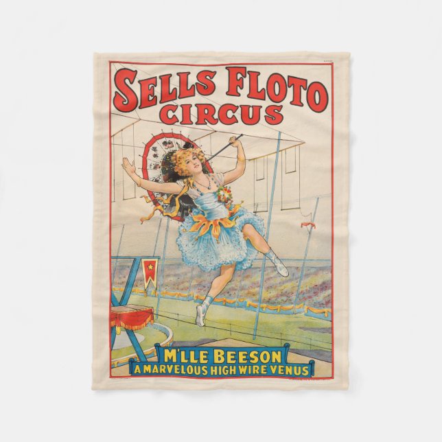 Circus Poster Of Tight-Rope Walker With A Parasol Fleece Blanket (Front)